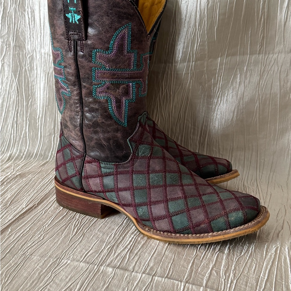 Men's Brown and Green Western Boots